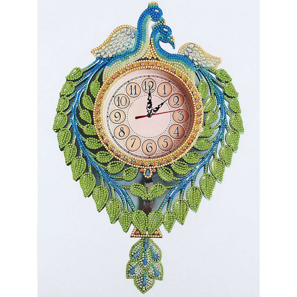 DIY Part Special Shaped Diamond Clock Mosaic Painting Kit (Peafowl 1 DZ622)