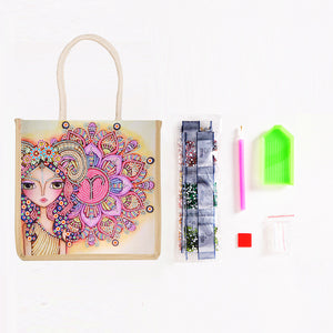 5D Diamond Painting Linen Bags DIY Aries Girl Eco Shopping Tote (GT5000)