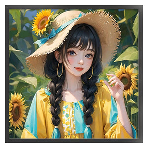 Girl Sunflower (50*50CM) 9CT 4 Stamped Cross Stitch