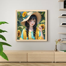 Load image into Gallery viewer, Girl Sunflower (50*50CM) 9CT 4 Stamped Cross Stitch
