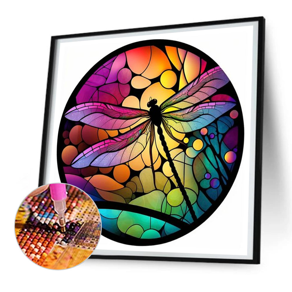 Round Plate Glass Painting Butterfly 30*30cm(canvas) full round