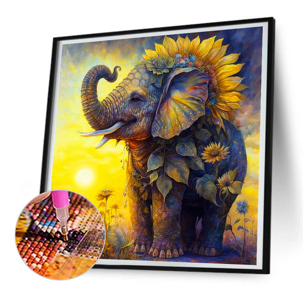 Diamond Painting - Full Round / Square - Elephant & Sunflowers A