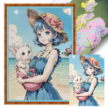 Load image into Gallery viewer, Girl Cat (50*70CM) (9CT 4 Stamped Cross Stitch
