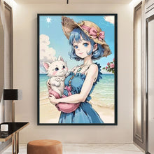 Load image into Gallery viewer, Girl Cat (50*70CM) (9CT 4 Stamped Cross Stitch
