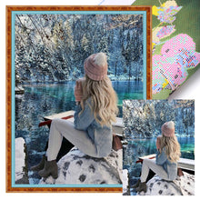 Load image into Gallery viewer, Yishu - Girl In A Snowy Scene - 40*56CM 11CT 3 Stamped Cross Stitch
