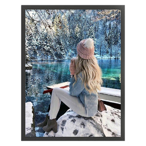 Yishu - Girl In A Snowy Scene - 40*56CM 11CT 3 Stamped Cross Stitch