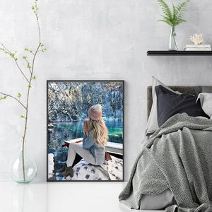 Yishu - Girl In A Snowy Scene - 40*56CM 11CT 3 Stamped Cross Stitch