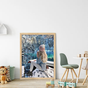 Yishu - Girl In A Snowy Scene - 40*56CM 11CT 3 Stamped Cross Stitch