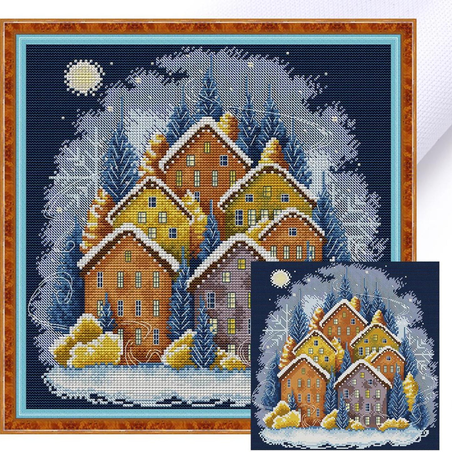 Winter Colorful House - Full 14CT Stamped Cross Stitch 33x33CM - Joy Sunday Backstitch