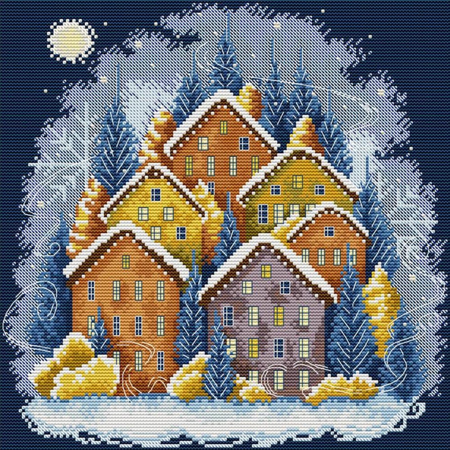 Winter Colorful House - Full 14CT Stamped Cross Stitch 33x33CM - Joy Sunday Backstitch