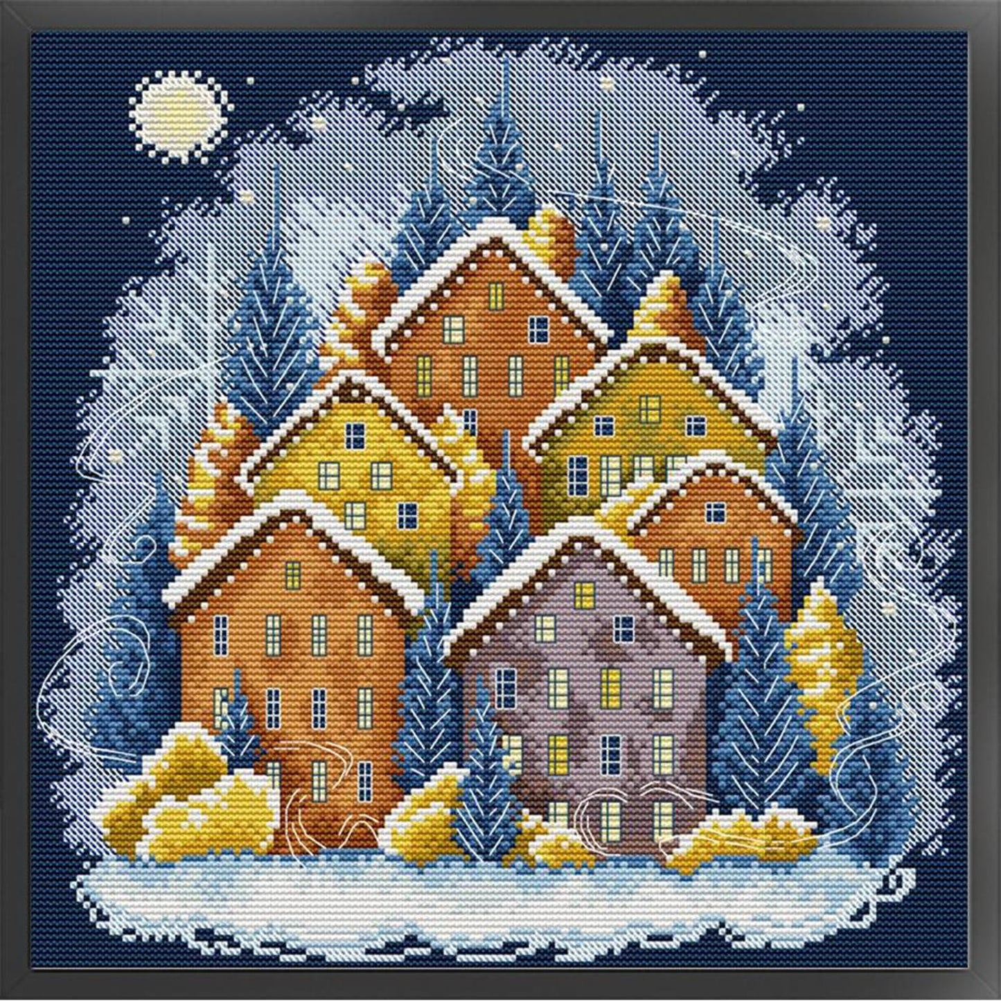 Winter Colorful House - Full 14CT Stamped Cross Stitch 33x33CM - Joy Sunday Backstitch