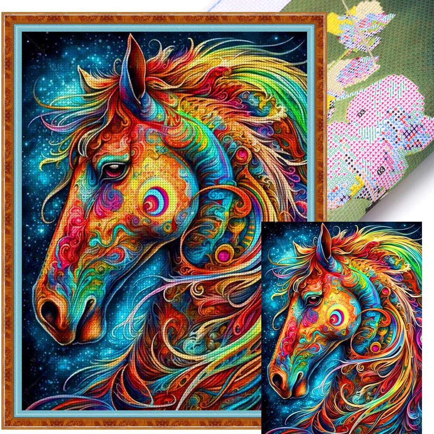 Colorful Horse - Full 11CT Stamped Cross Stitch 40x55CM - Huacan