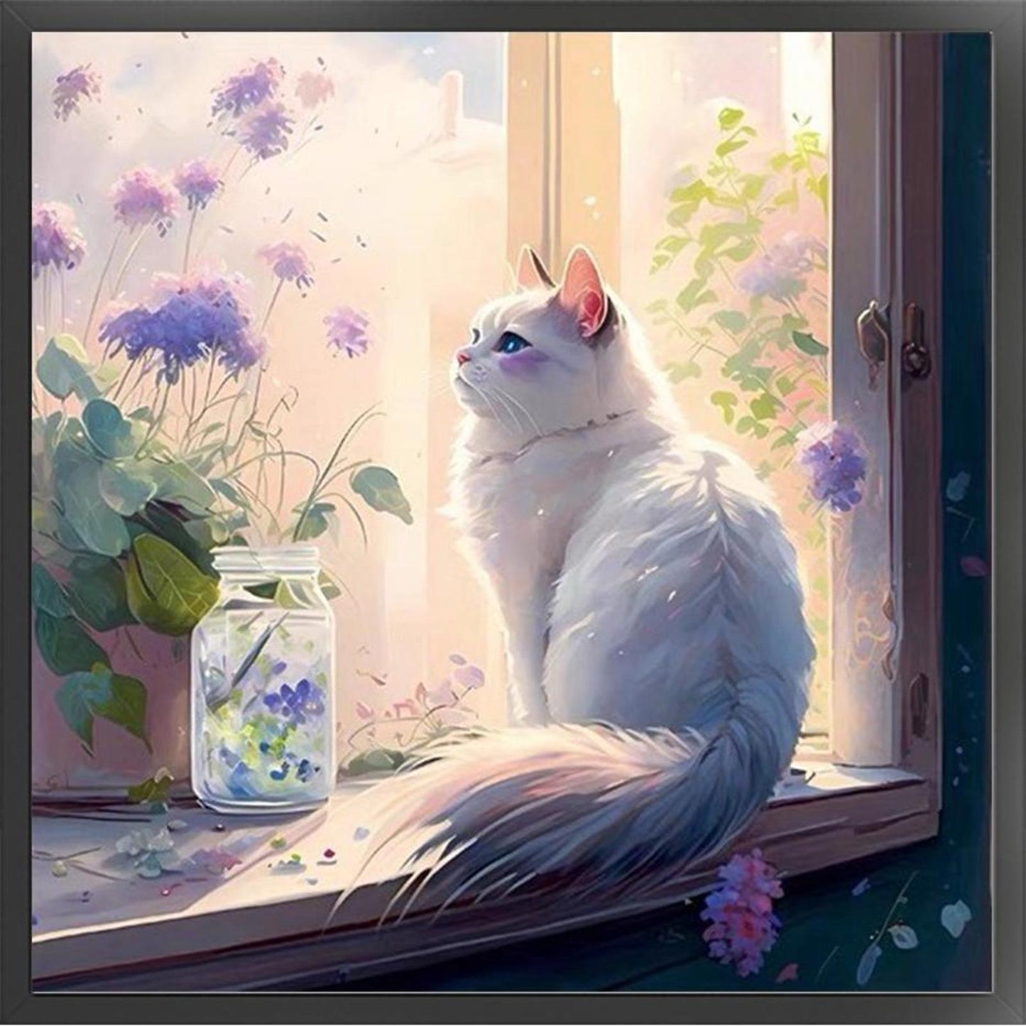 Cats And Flowers On Windowsill - Full 18CT Stamped Cross Stitch 30x30CM - Huacan