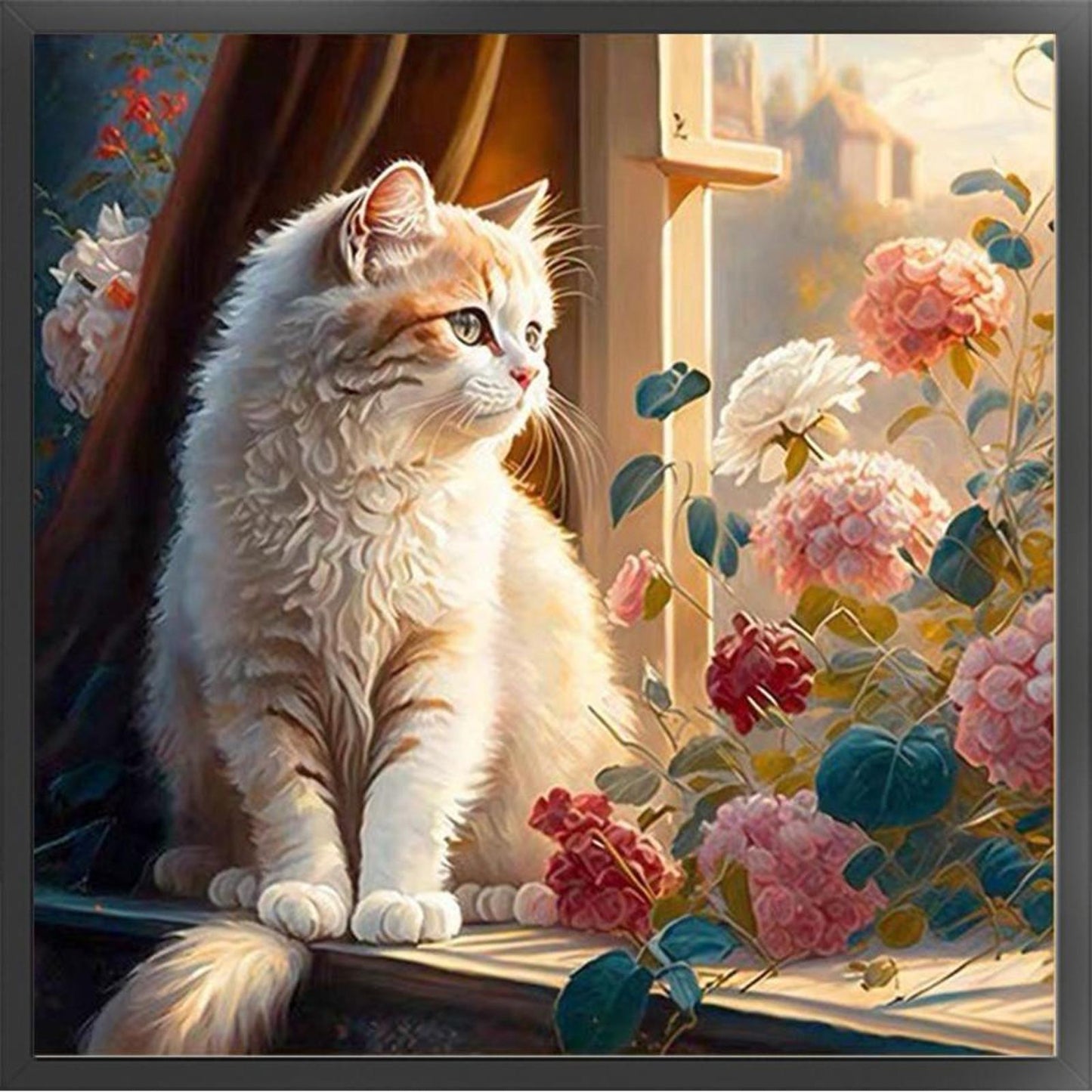 Cats And Flowers On Windowsill - Full 18CT Stamped Cross Stitch 30x30CM - Huacan