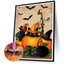 Load image into Gallery viewer, Black Cat And Jack-O&#39;-Lantern 30*40CM(Canvas) Full Round Drill Diamond Painting
