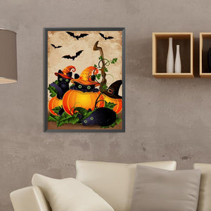 Black Cat And Jack-O'-Lantern 30*40CM(Canvas) Full Round Drill Diamond Painting