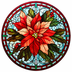Christmas Red Flower Glass Painting 30*30CM(Canvas) Full Round Drill Diamond Painting