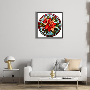 Christmas Red Flower Glass Painting 30*30CM(Canvas) Full Round Drill Diamond Painting