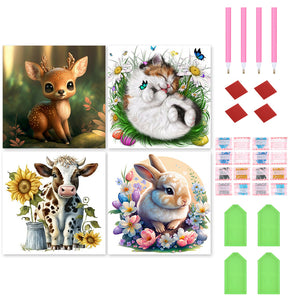 4PCS Cute Animals 30*30CM(Canvas) Full Round Drill Diamond Painting