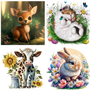 4PCS Cute Animals 30*30CM(Canvas) Full Round Drill Diamond Painting