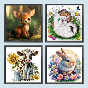 4PCS Cute Animals 30*30CM(Canvas) Full Round Drill Diamond Painting
