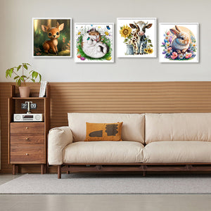 4PCS Cute Animals 30*30CM(Canvas) Full Round Drill Diamond Painting