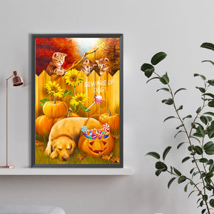 Playful Cat And Sleeping Dog 40*60CM(Canvas) Full Round Drill Diamond Painting