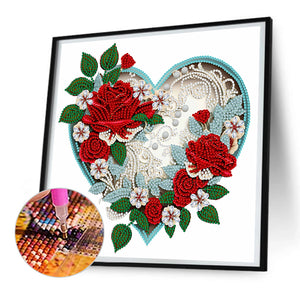 Flower Heart 30*30CM(Canvas) Partial Special Shaped Drill Diamond Painting
