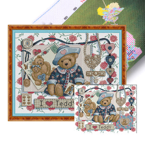 Joy Sunday - I Love Teddy Bear - 49*41CM 14CT 2 Stamped Cross Stitch