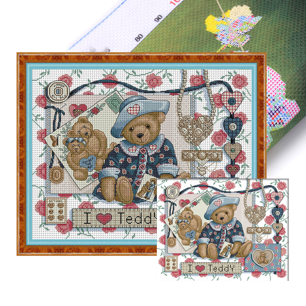Joy Sunday - I Love Teddy Bear - 49*41CM 14CT 2 Stamped Cross Stitch