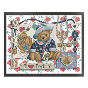 Joy Sunday - I Love Teddy Bear - 49*41CM 14CT 2 Stamped Cross Stitch