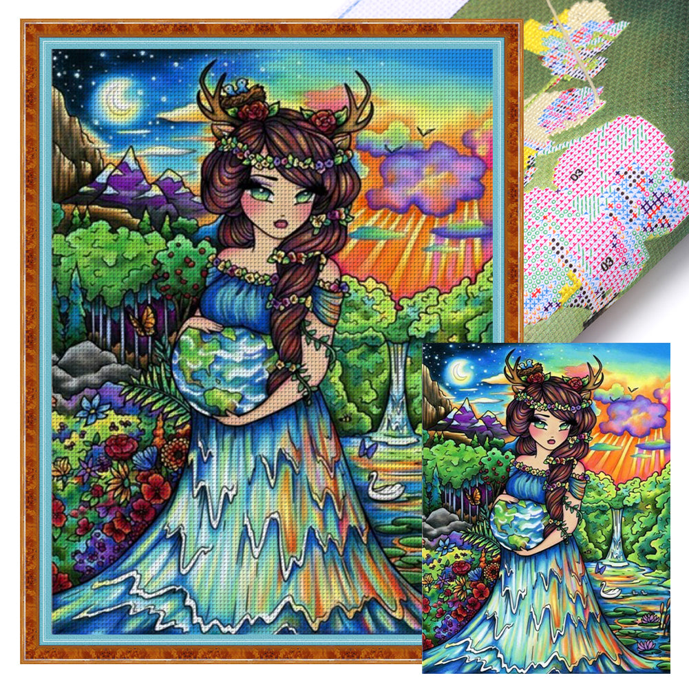 Yishu - Girl - 40*56CM 11CT 3 Stamped Cross Stitch