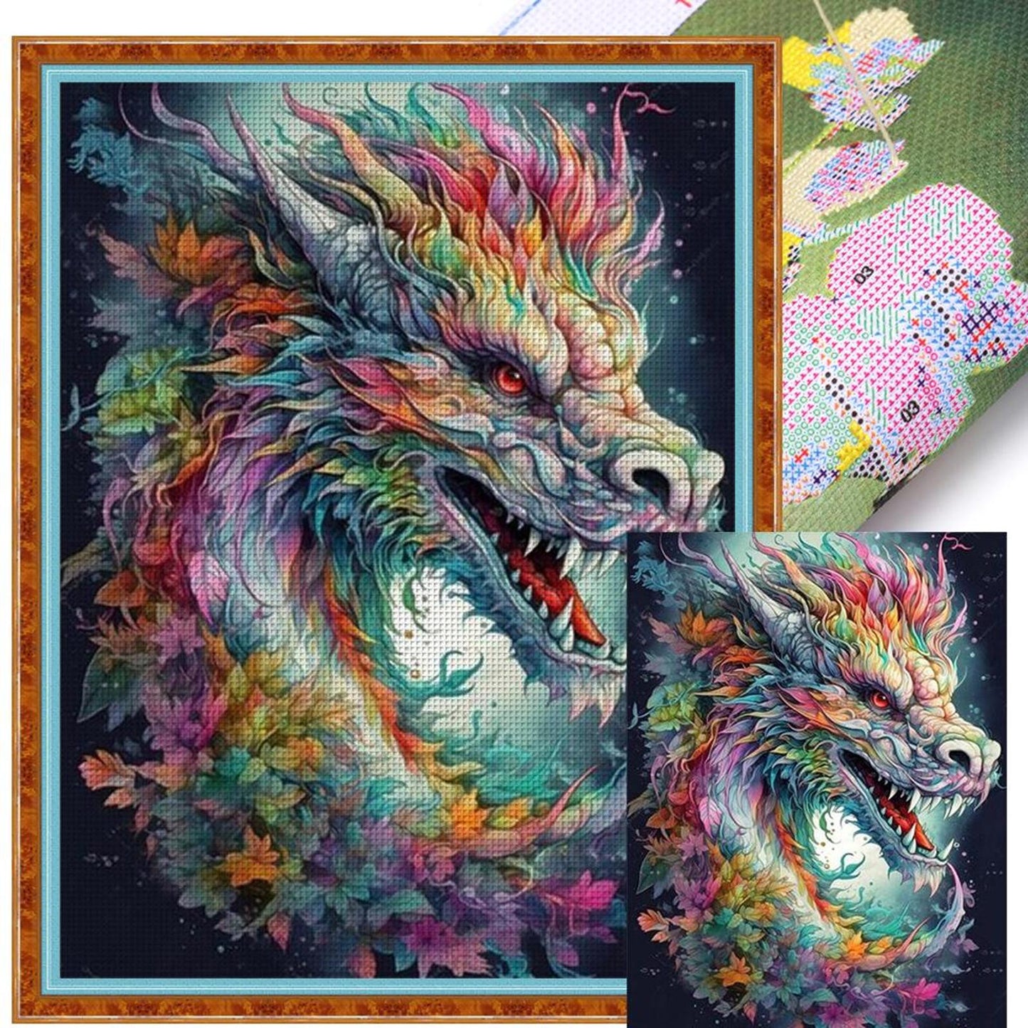 Colorful Dragon - Full 11CT Stamped Cross Stitch 50x65CM - Yishu