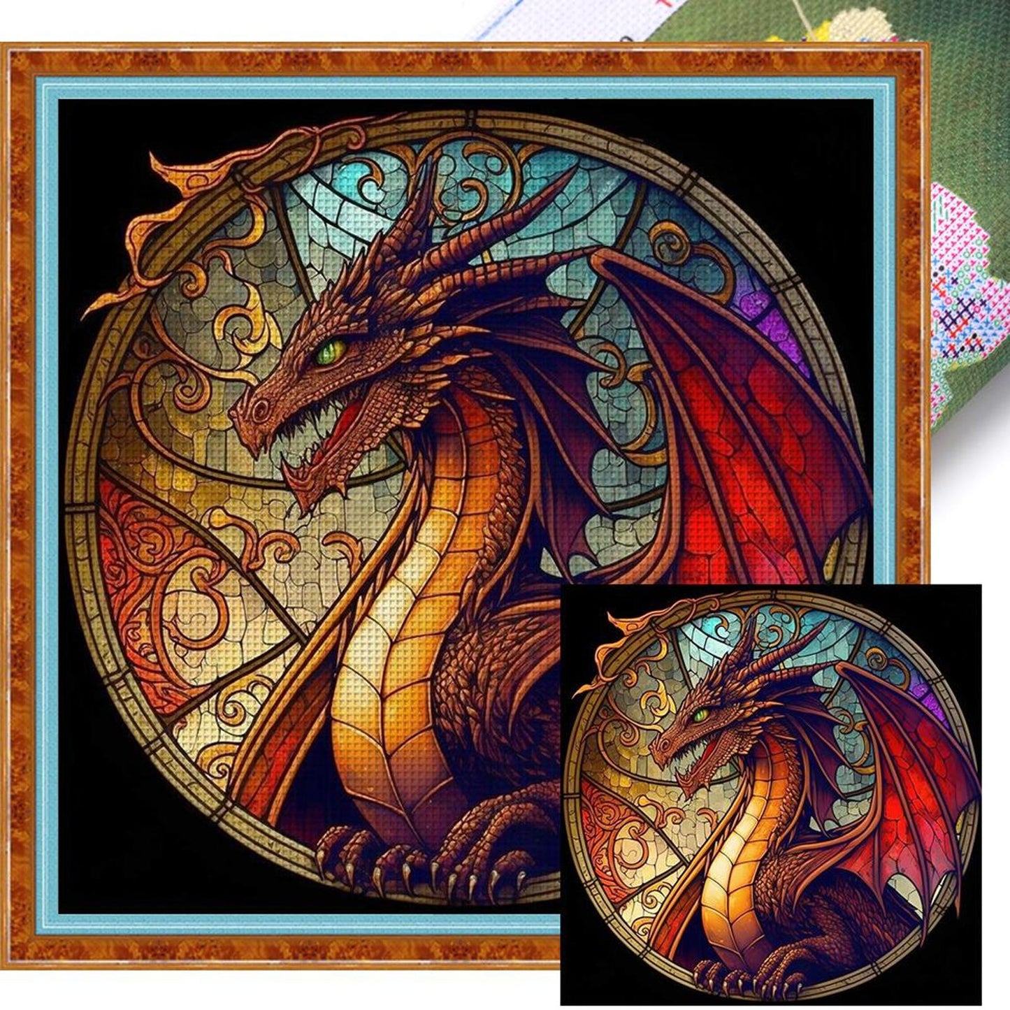 Glass Painting - Dragon - Full 11CT Stamped Cross Stitch 40x40CM - Huacan