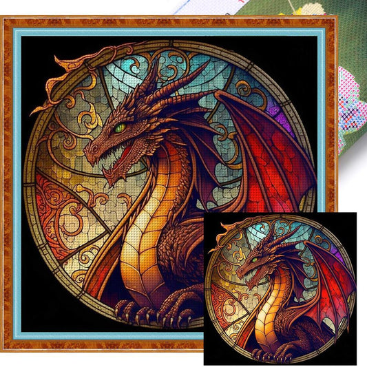 Glass Painting - Dragon - Full 11CT Stamped Cross Stitch 40x40CM - Huacan