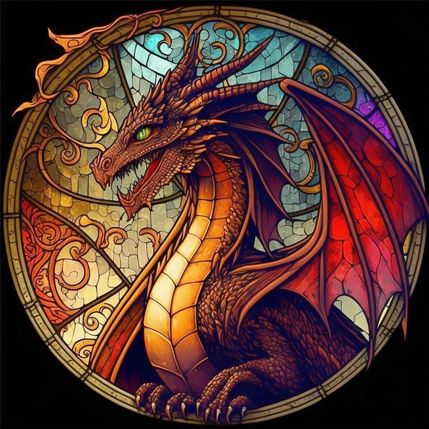 Glass Painting - Dragon - Full 11CT Stamped Cross Stitch 40x40CM - Huacan