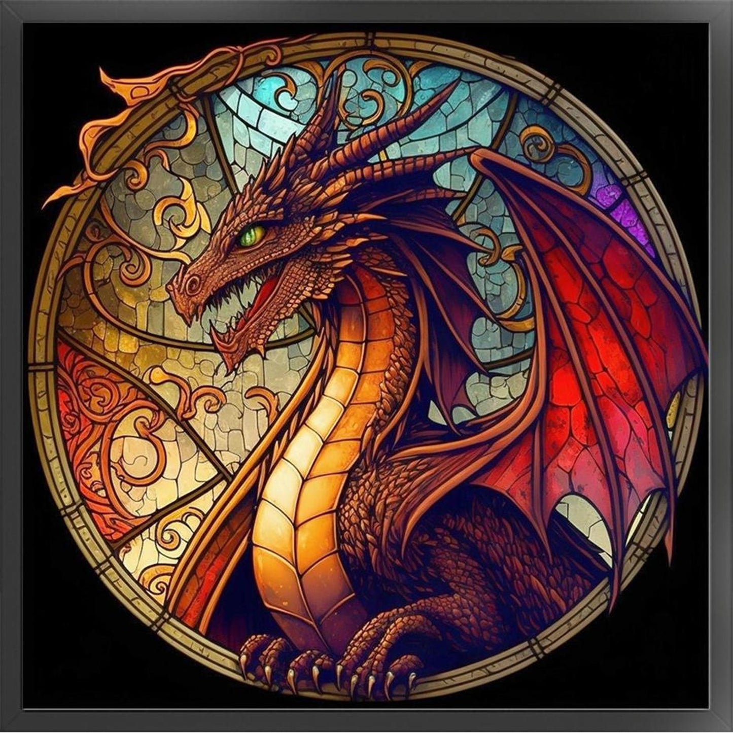 Glass Painting - Dragon - Full 11CT Stamped Cross Stitch 40x40CM - Huacan