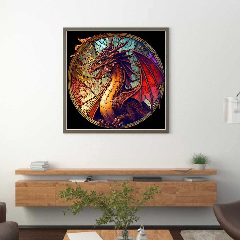 Glass Painting - Dragon - Full 11CT Stamped Cross Stitch 40x40CM - Huacan