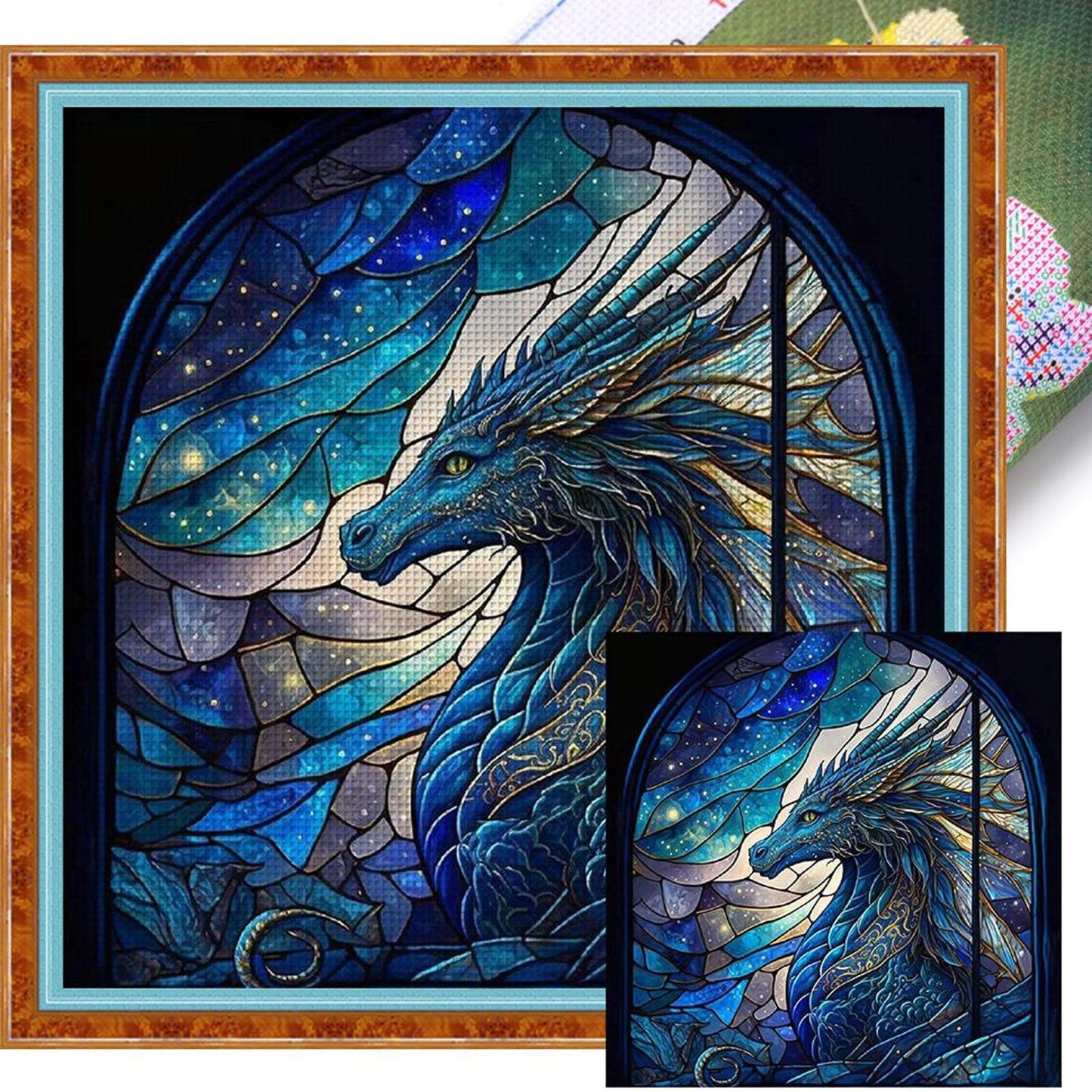 Glass Painting - Dragon - Full 11CT Stamped Cross Stitch 40x40CM - Huacan
