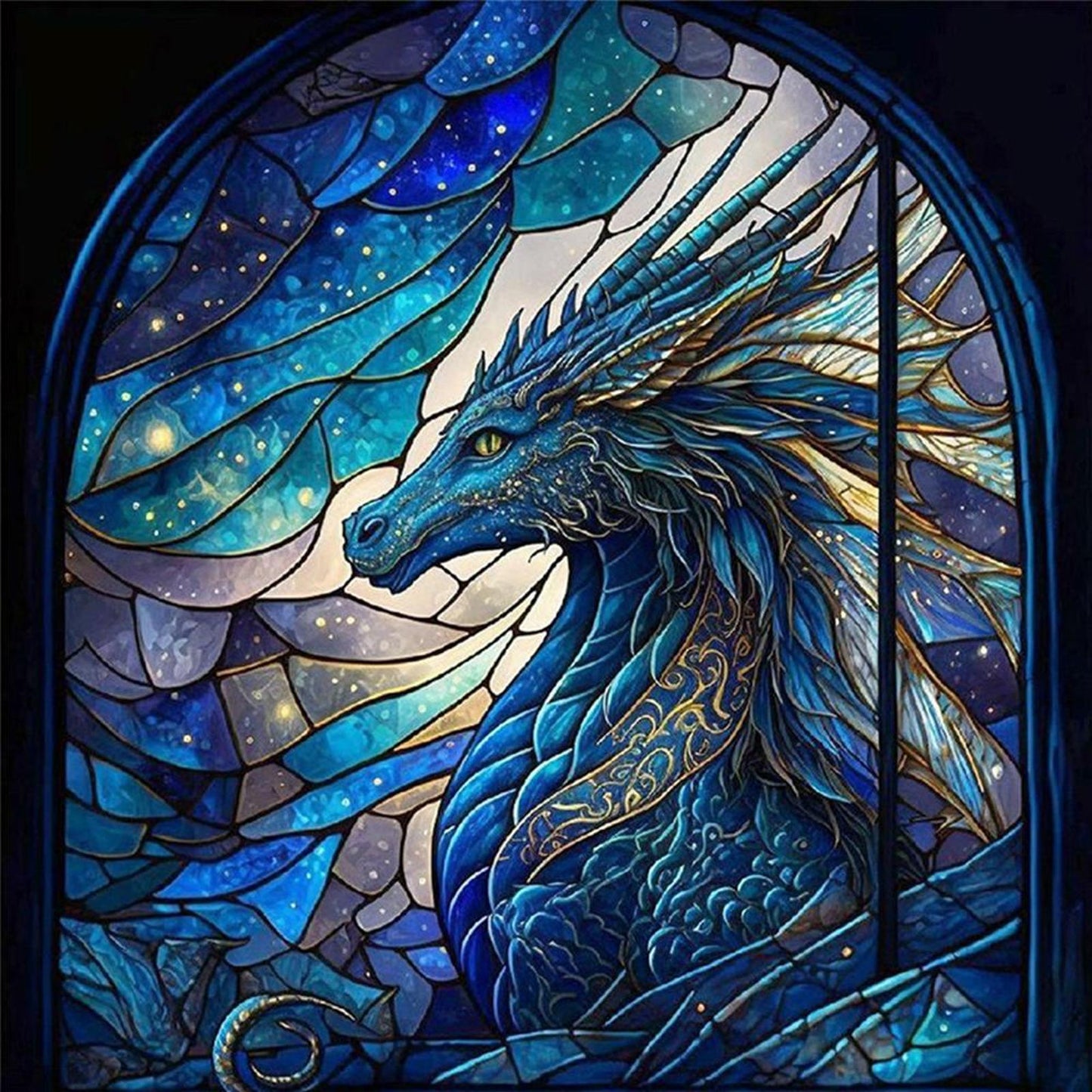 Glass Painting - Dragon - Full 11CT Stamped Cross Stitch 40x40CM - Huacan