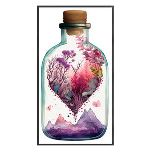 Yishu - Heart-Shaped Flowers And Plants In A Vase - 35*65CM 11CT 3 Stamped Cross Stitch