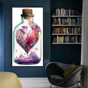 Yishu - Heart-Shaped Flowers And Plants In A Vase - 35*65CM 11CT 3 Stamped Cross Stitch