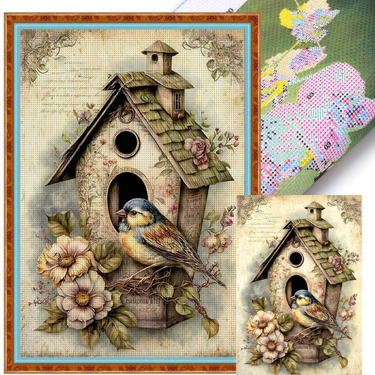 Vintage Poster - Bird'S Nest - Full 11CT Stamped Cross Stitch 40x60CM - Huacan