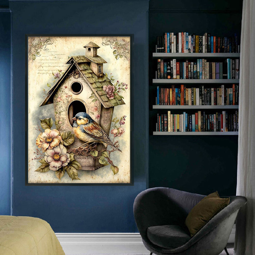 Vintage Poster - Bird'S Nest - Full 11CT Stamped Cross Stitch 40x60CM - Huacan