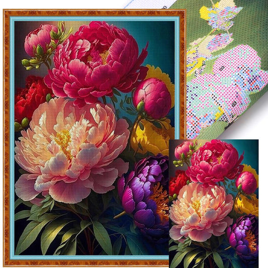 Peony Herb - Full 11CT Stamped Cross Stitch 40x60CM - Huacan