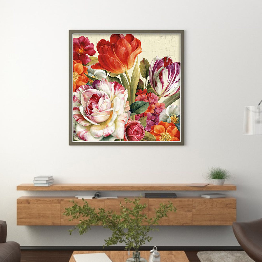 Peony And Tulip - Full 11CT Stamped Cross Stitch 40x60CM - Huacan