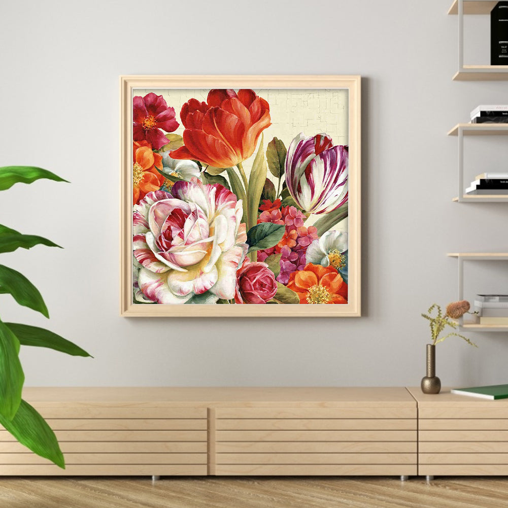 Peony And Tulip - Full 11CT Stamped Cross Stitch 40x60CM - Huacan