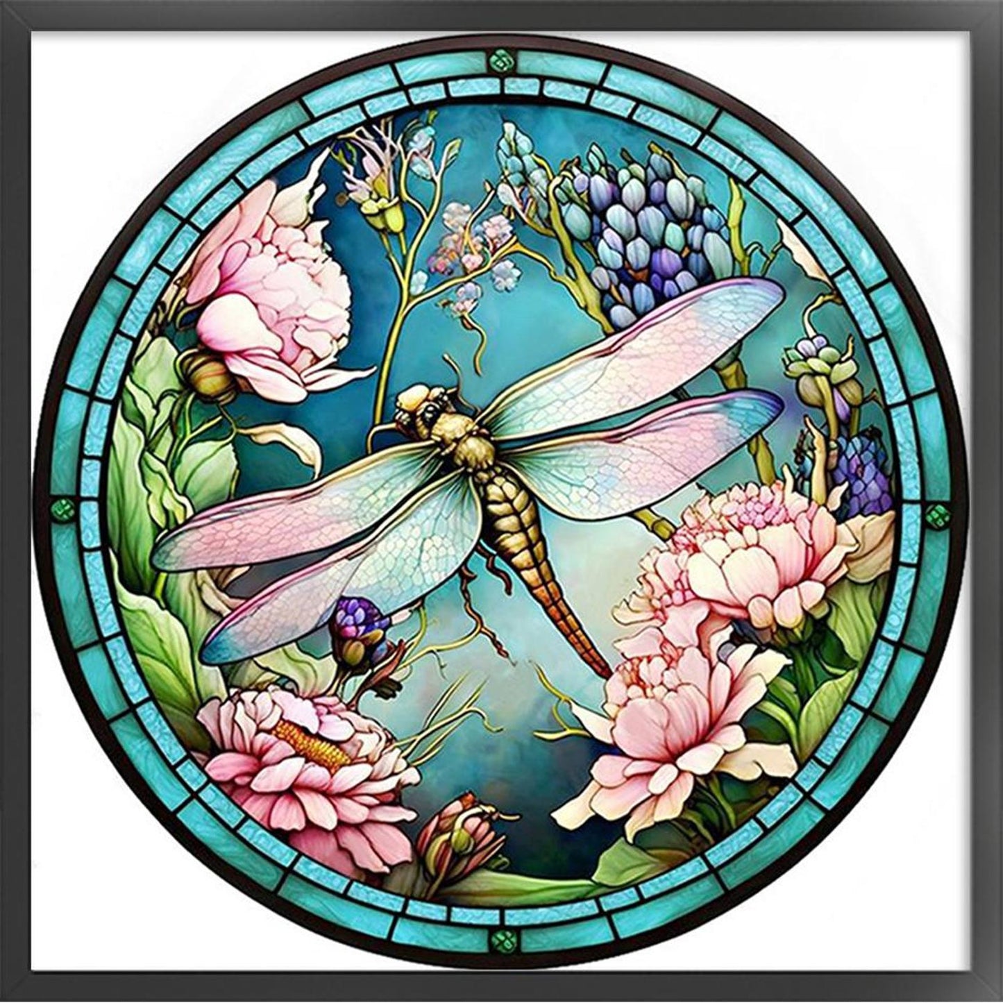 Glass Painting - Dragonfly - Full 18CT Counted Cross Stitch 20x20CM - Huacan