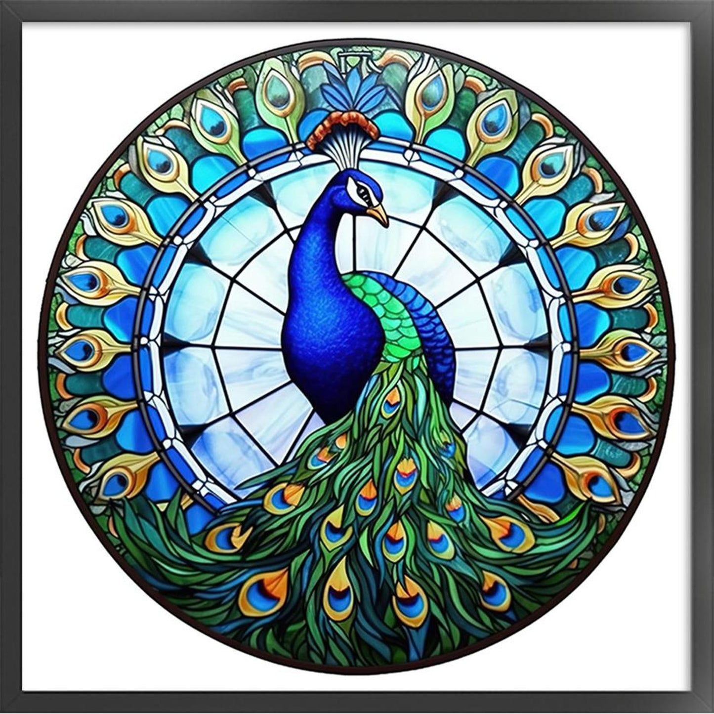 Glass Painting - Peacock - Full 18CT Counted Cross Stitch 20x20CM - Huacan