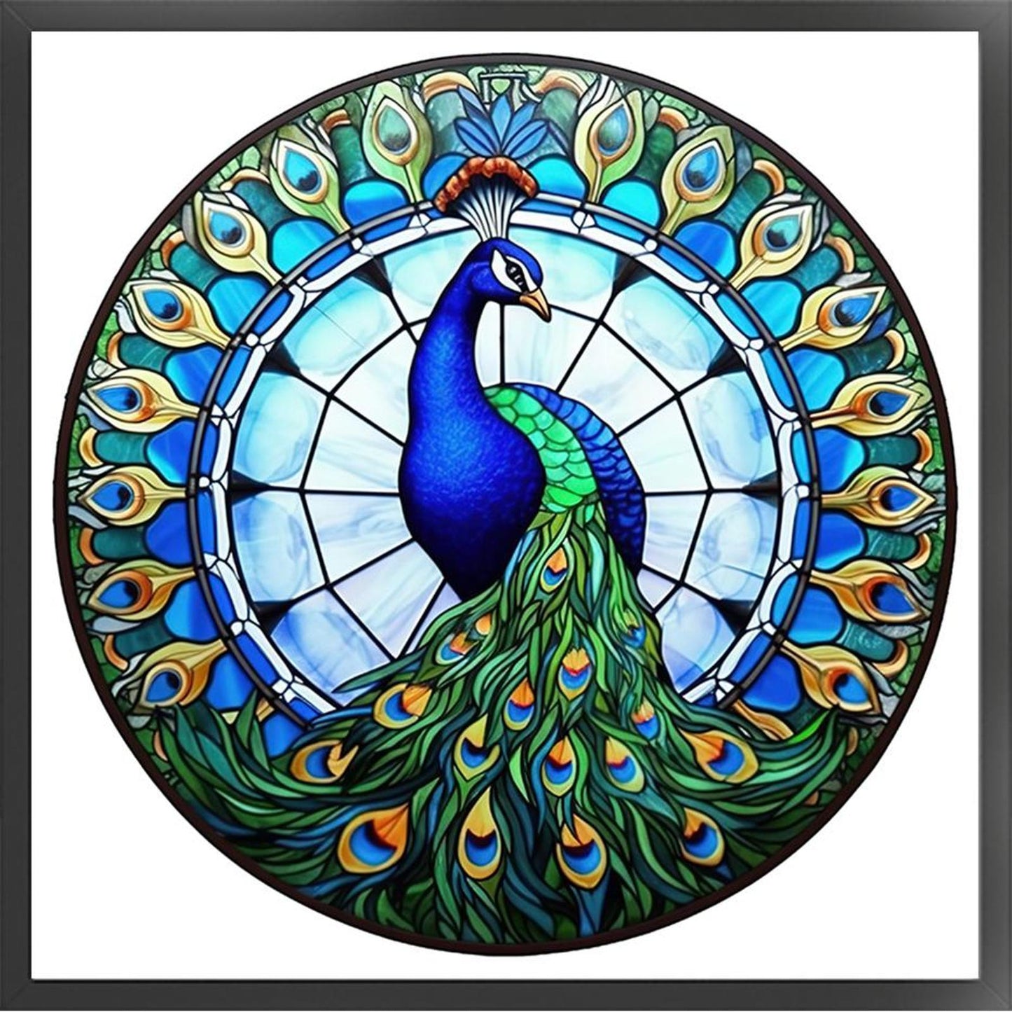 Glass Painting - Peacock - Full 18CT Counted Cross Stitch 20x20CM - Huacan